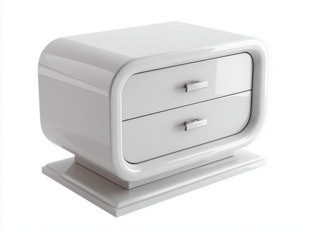 Table de chevet blanche laquée – Design arrondi – 2 tiroirs de rangement