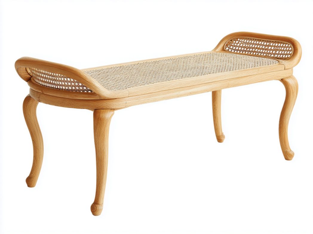 Banc en rotin et bois naturel – style classique avec pieds galbés