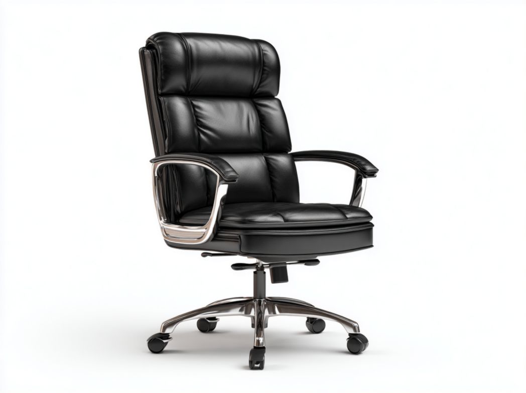 Fauteuil de bureau en cuir synthétique noir avec dossier haut et assise rembourrée