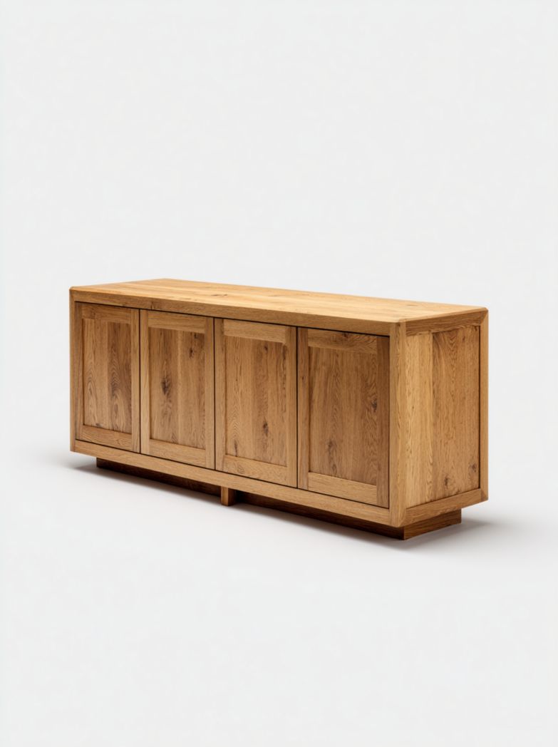 Meuble TV en bois naturel, design rectangulaire avec 4 portes de rangement