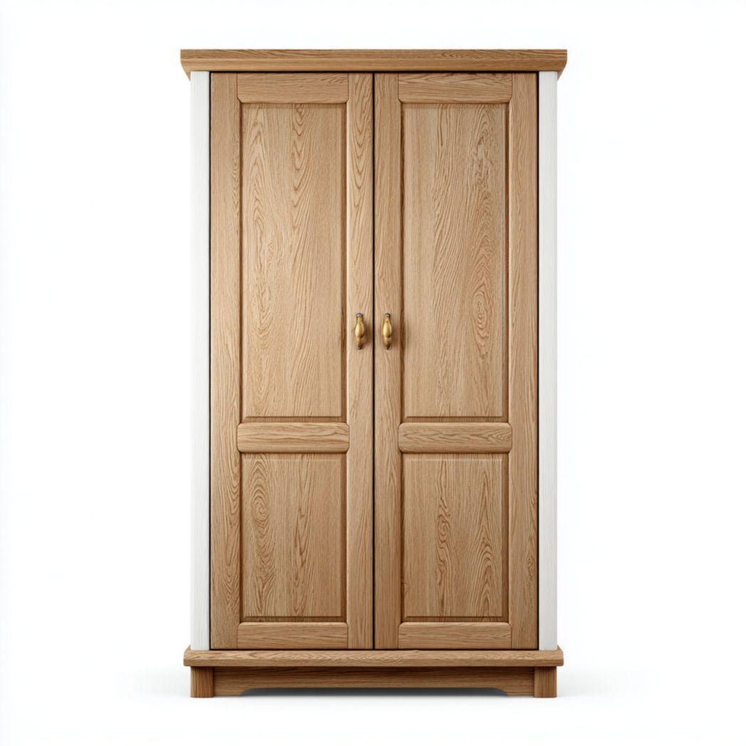 Armoire en bois naturel à 2 portes avec poignées rétro