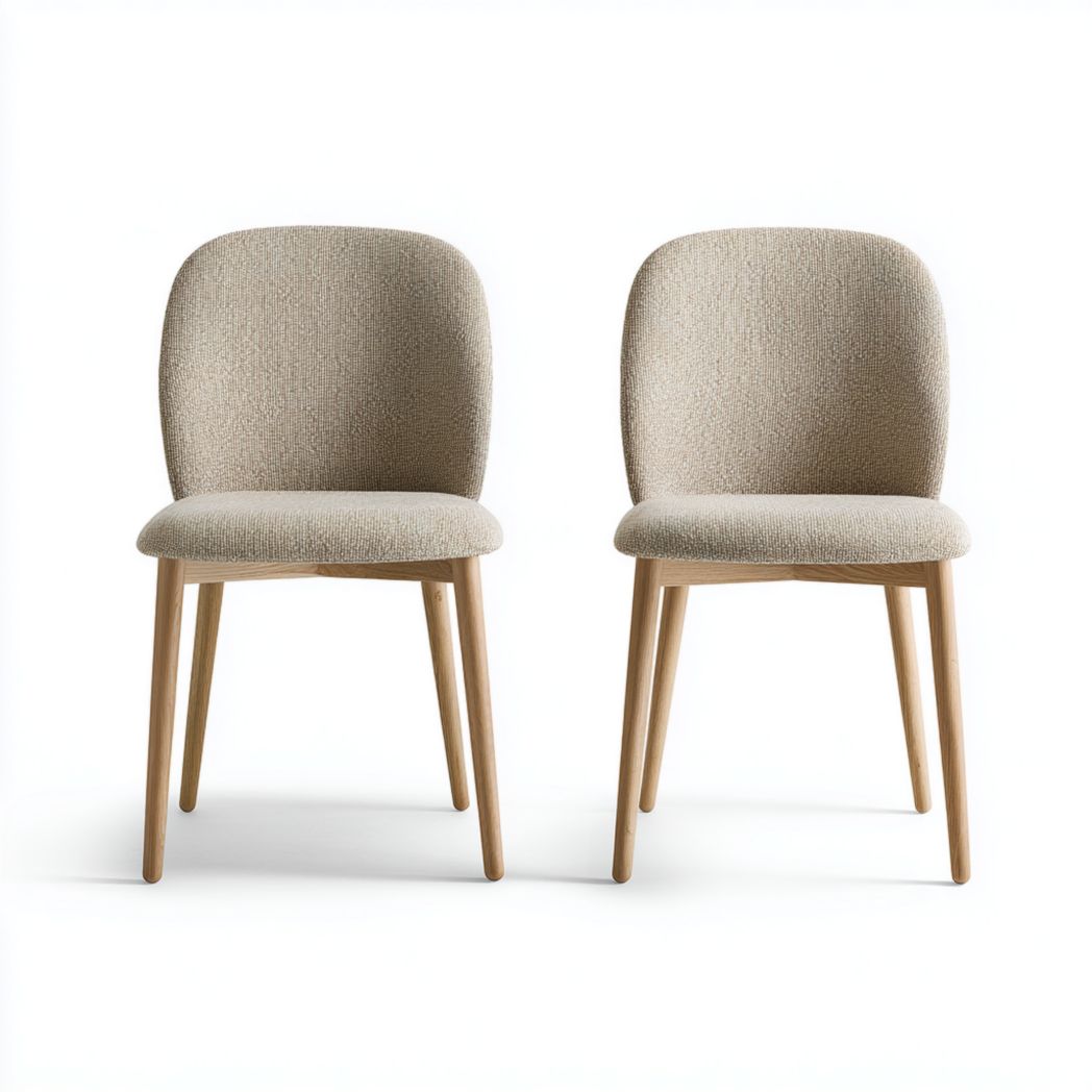 Lot de 2 chaises de salle à manger en tissu beige avec pieds en bois arrondis