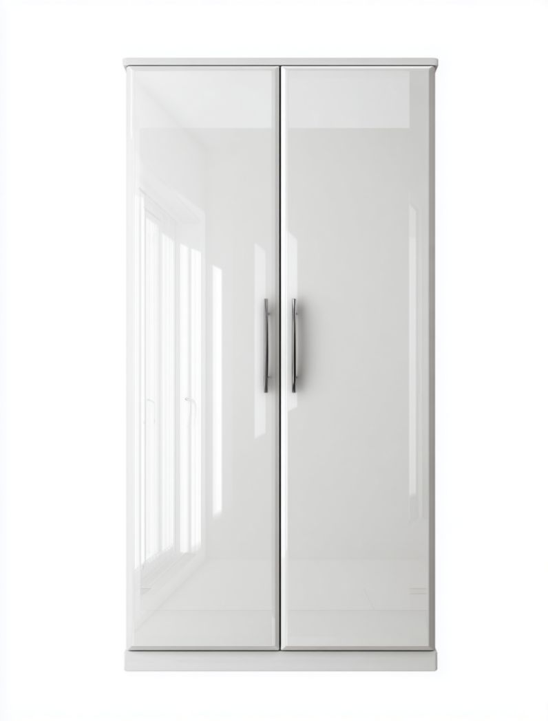 Armoire blanche laquée moderne avec 2 portes, poignées métalliques
