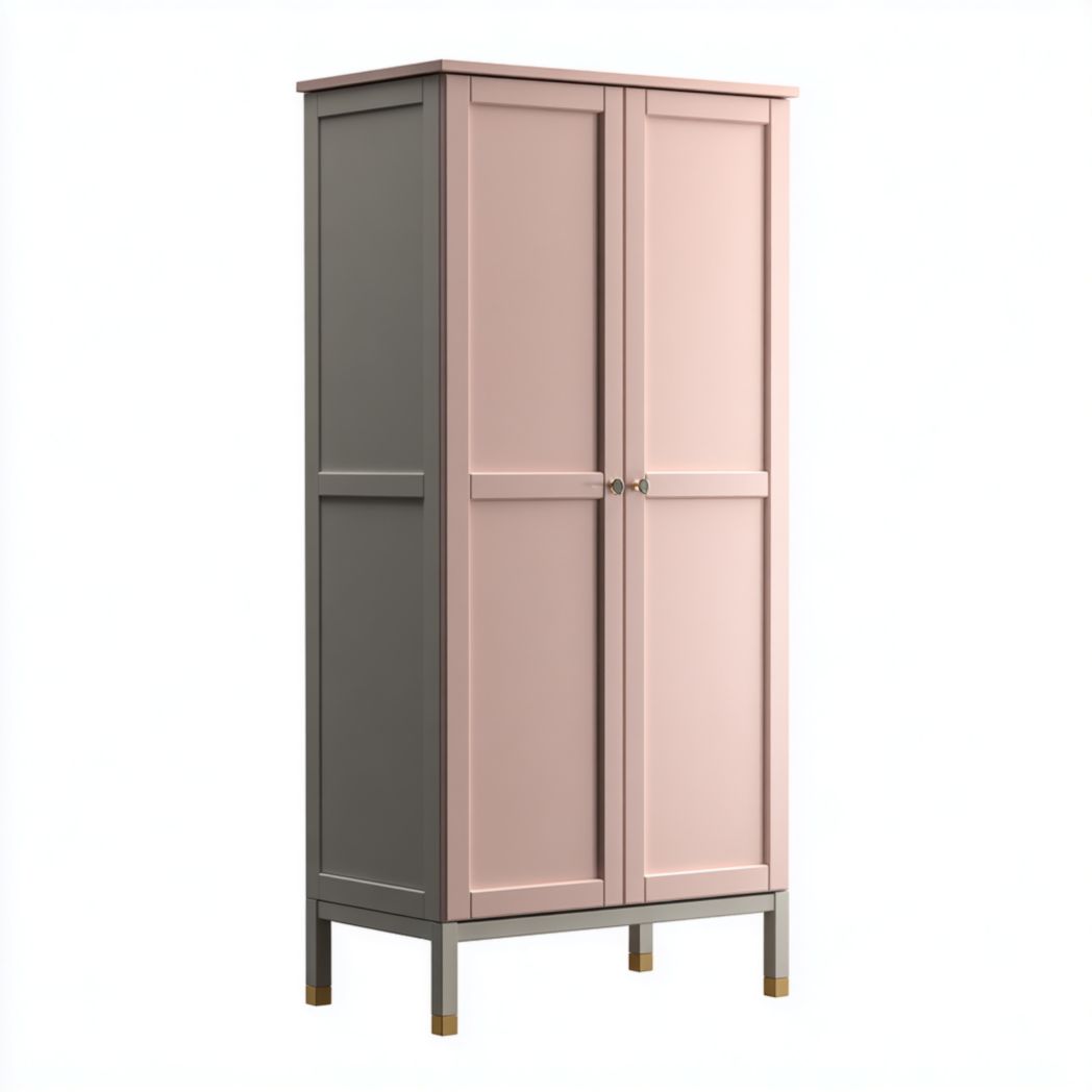 Armoire en bois 2 portes style moderne bicolore gris et rose