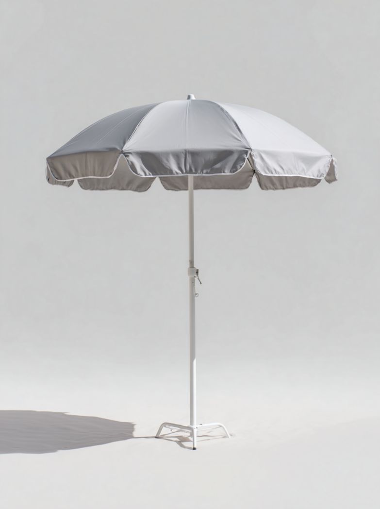 Parasol de jardin gris avec toile ronde et structure en métal blanc
