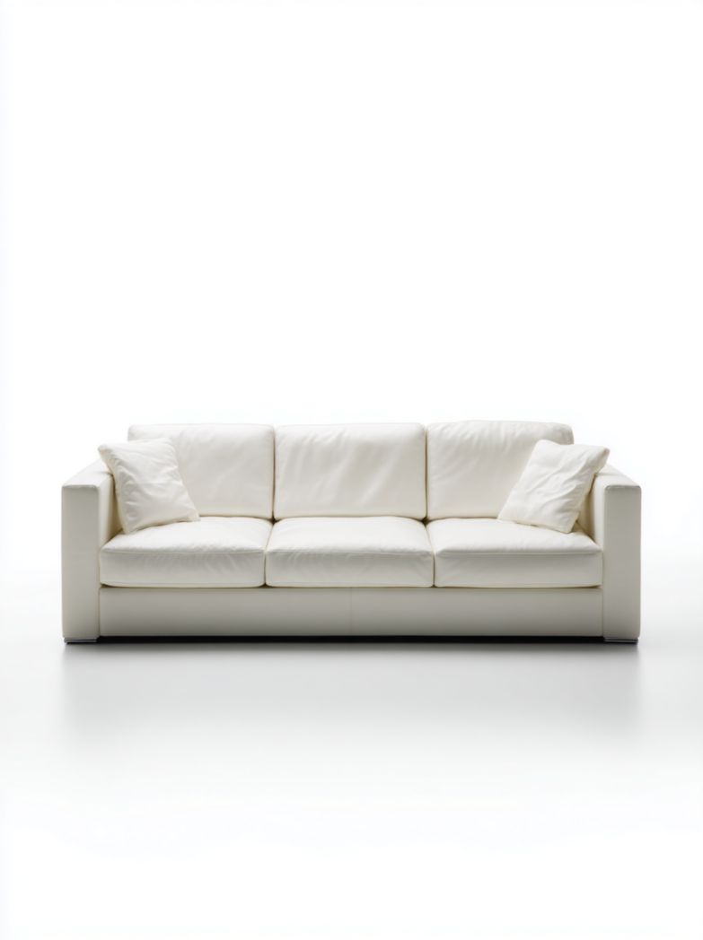 Canapé 3 places en cuir blanc avec 2 coussins