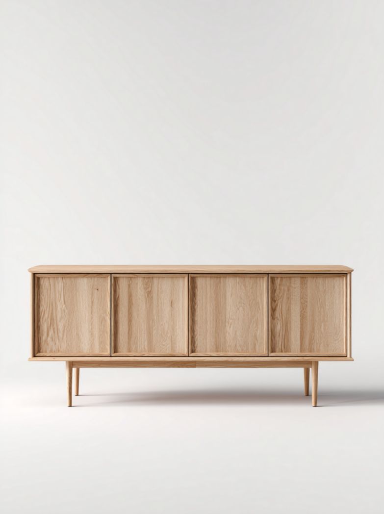 Meuble TV bas en bois clair avec 4 portes de rangement