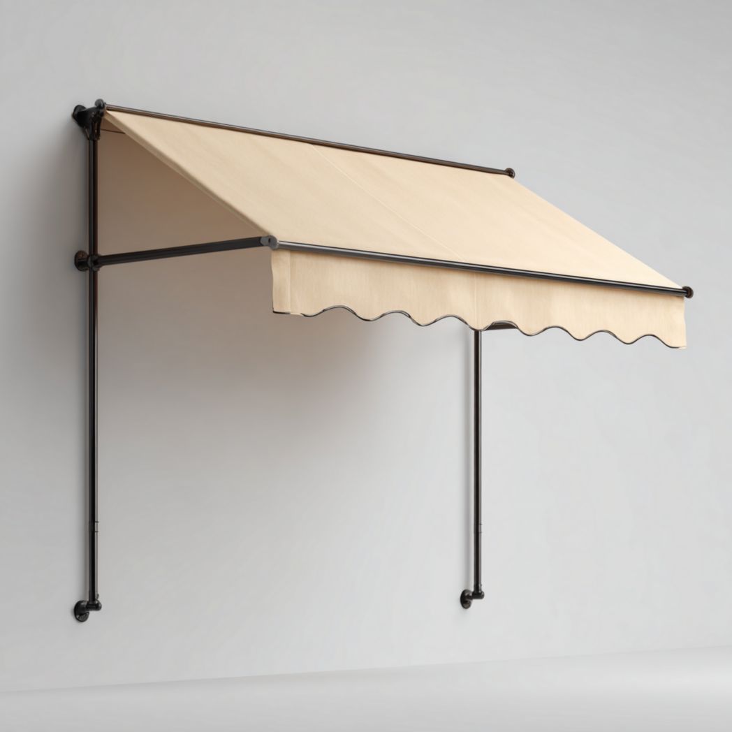 Pare-soleil latéral beige en toile polyester avec armature en fer et bord ondulé