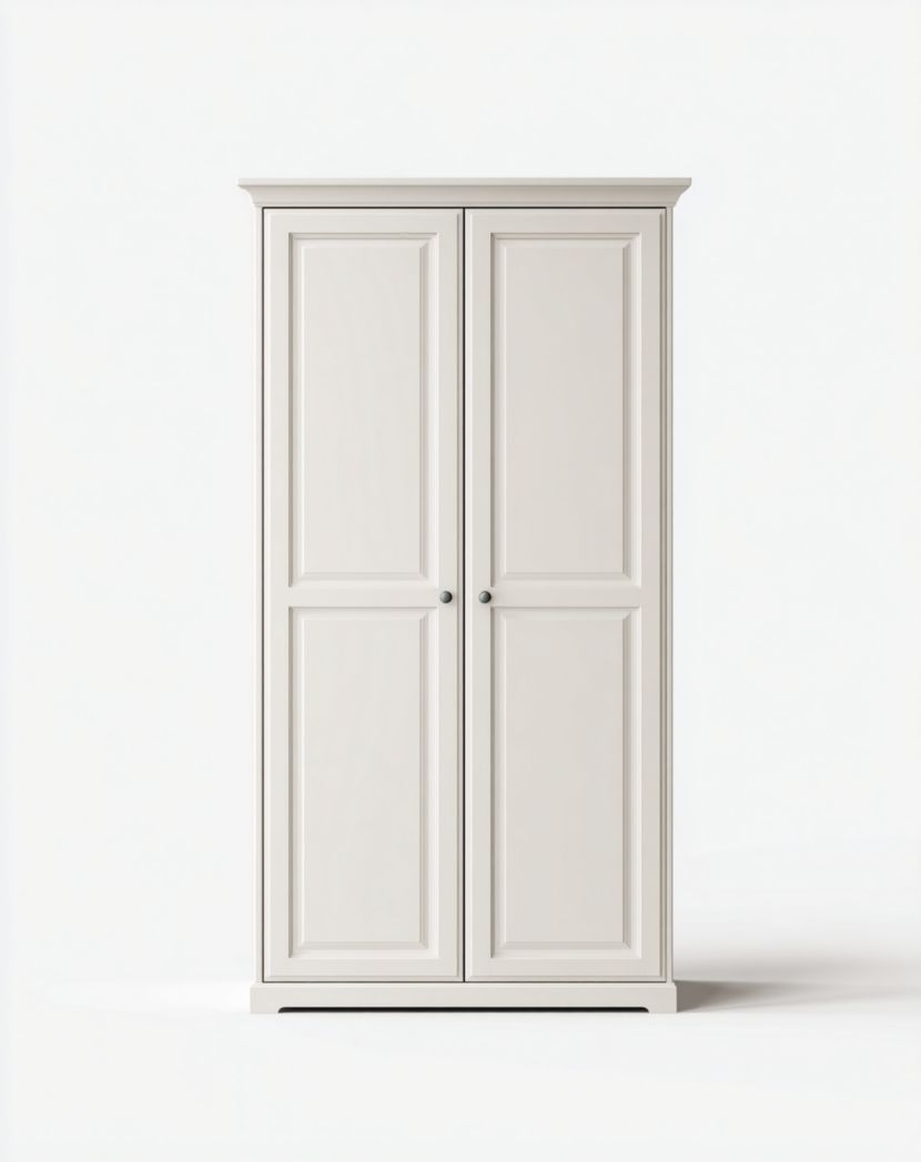 Armoire blanche classique à 2 portes, style mouluré