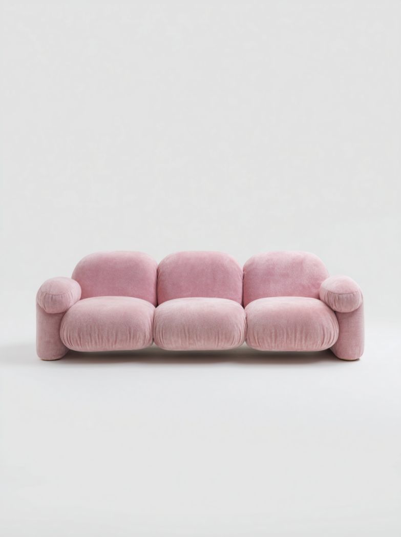 Canapé 3 places en tissu rose design arrondi sans coussins