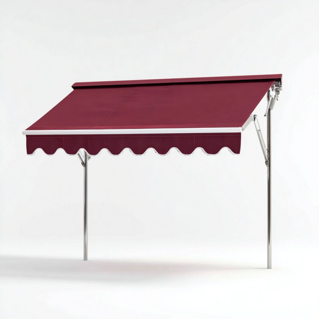 Pare-soleil latéral bordeaux à bord ondulé en toile polyester avec structure en acier inoxydable