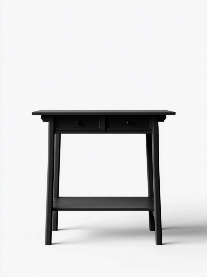 Bureau en bois noir avec 2 tiroirs et tablette de rangement