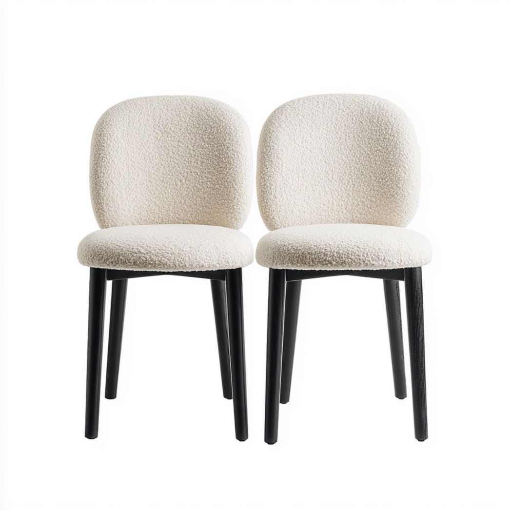 Lot de 2 chaises en tissu bouclette avec pieds en bois noir et dossier arrondi