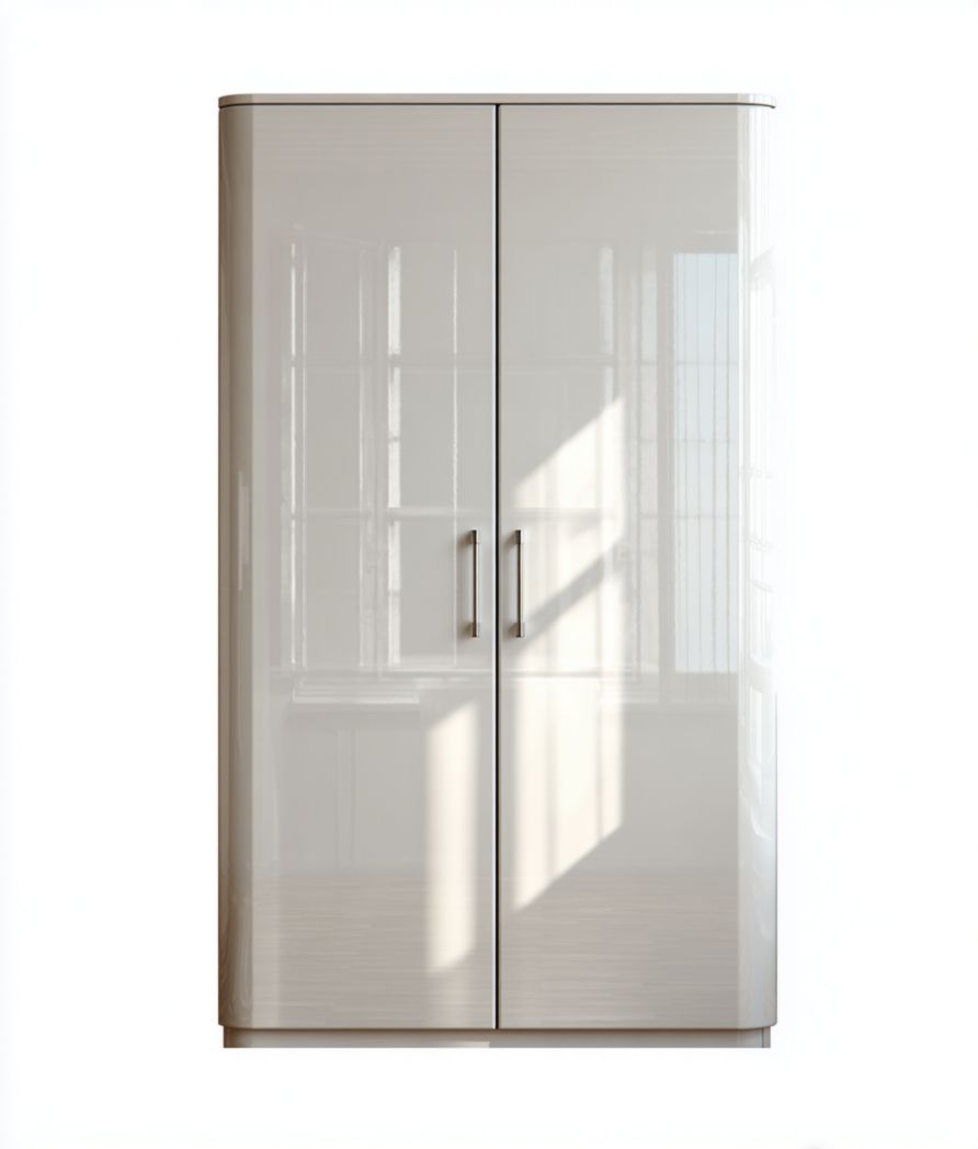 Armoire blanche moderne en bois laqué avec 2 portes et poignées métalliques