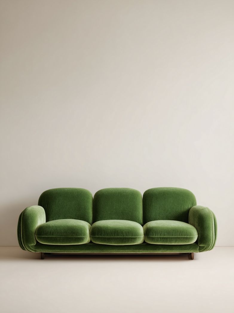 Canapé 3 places en tissu vert au design arrondi sans coussins