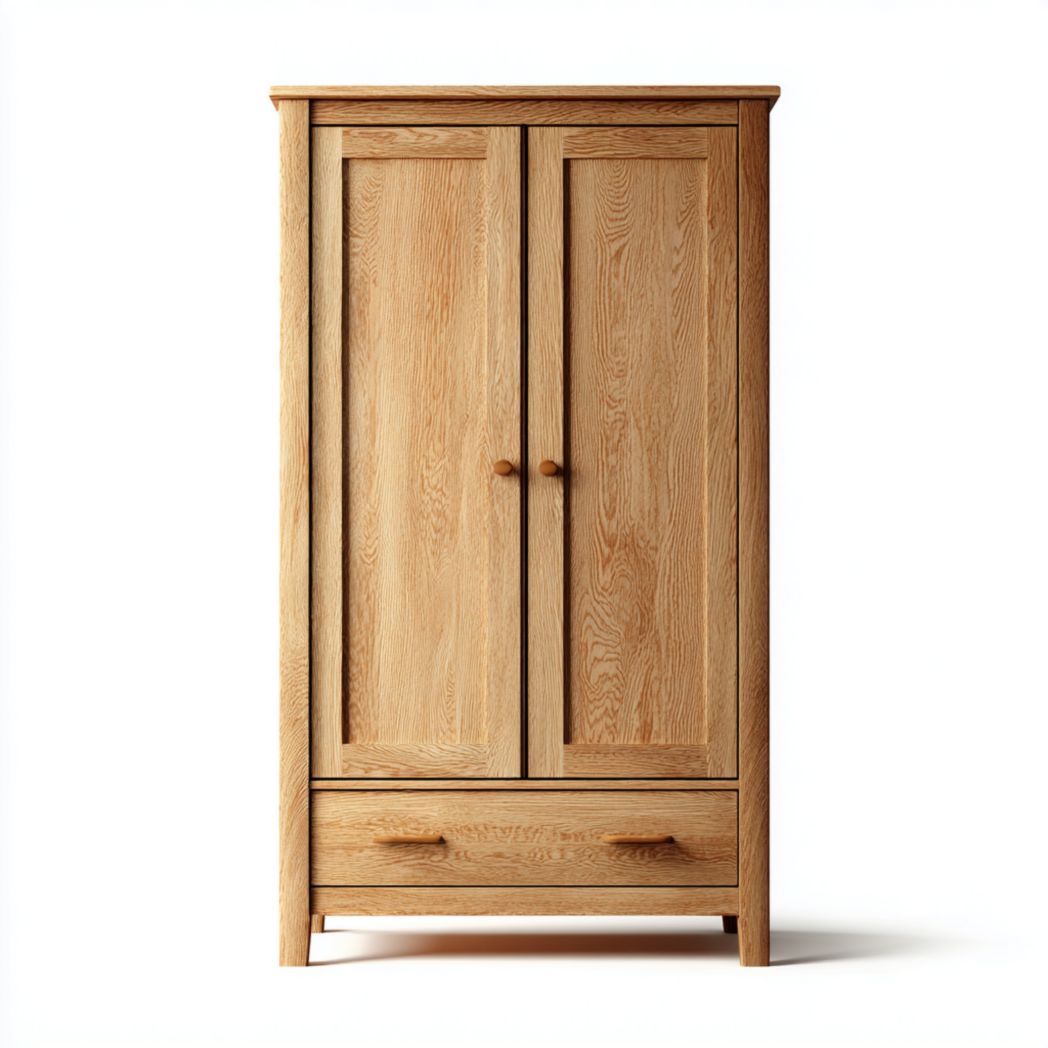 Armoire en bois à deux portes avec tiroir bas