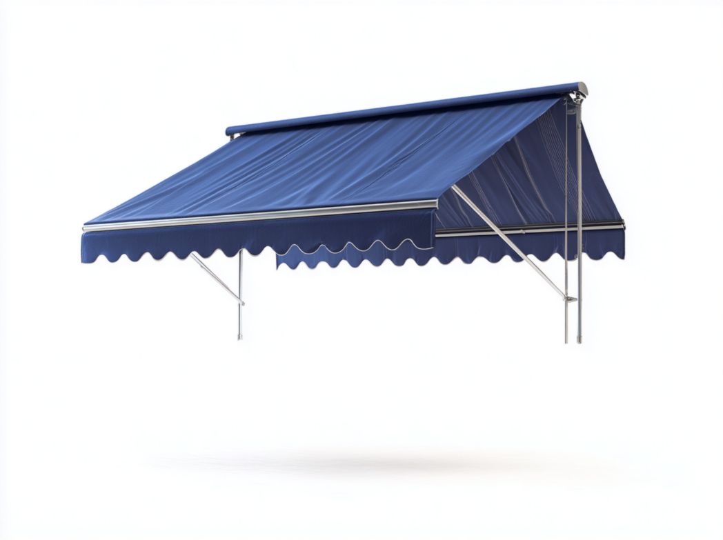 Pare-soleil latéral bleu en toile polyester avec armature métallique et bord ondulé