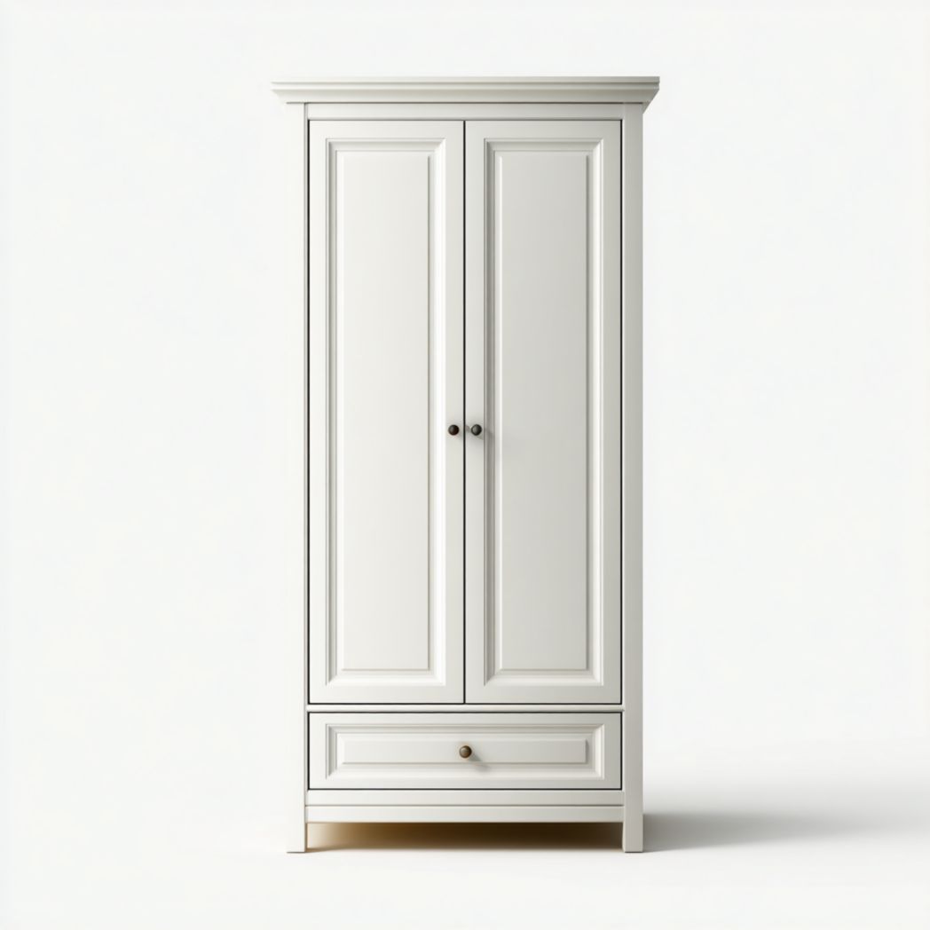 Armoire blanche en bois à 2 portes et 1 tiroir style classique