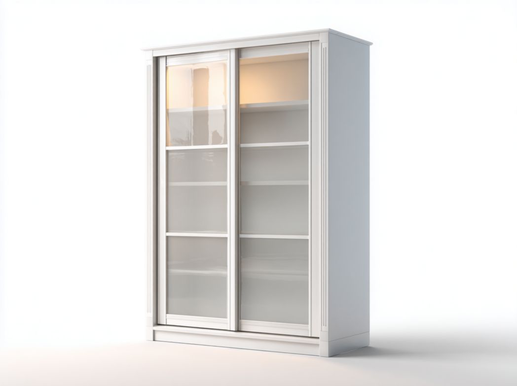 Armoire 2 portes coulissantes en bois blanc avec vitrines