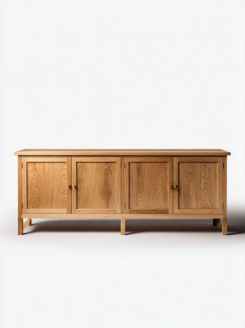 Buffet rectangulaire en chêne clair, 4 portes sans tiroir