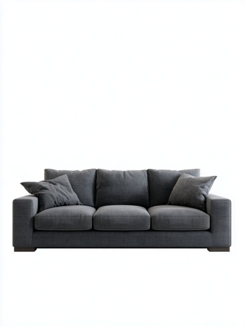 Canapé 3 places en tissu gris foncé avec 3 coussins d’appoint