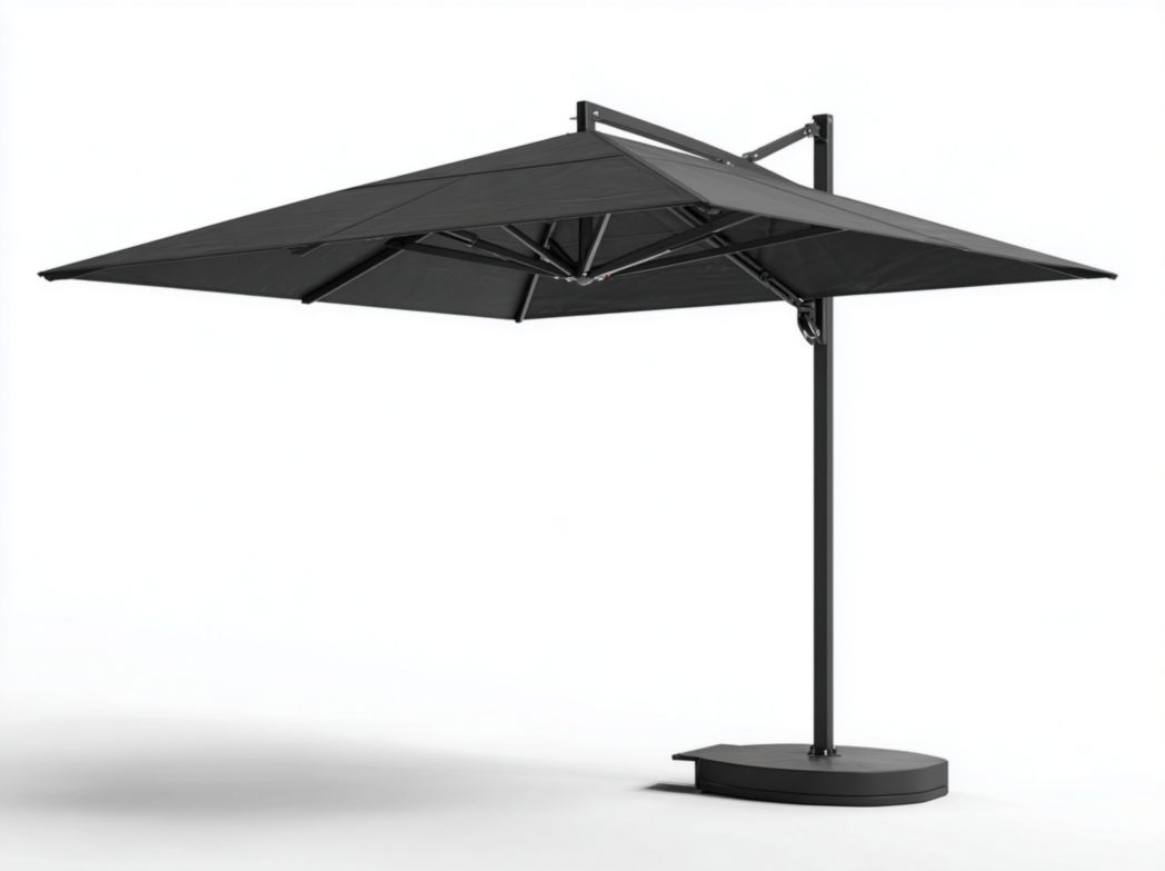 Parasol de jardin suspendu carré noir, toile polyester résistante et structure en métal