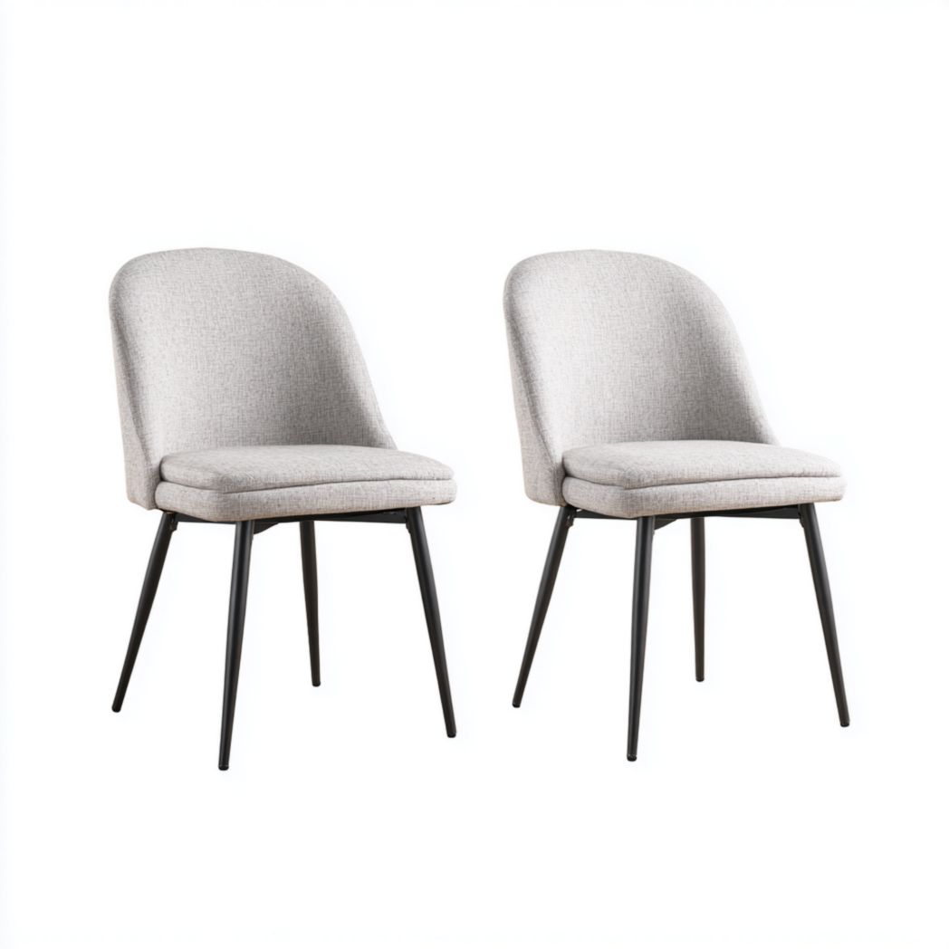 Lot de 2 chaises modernes en tissu gris clair avec pieds en métal noir