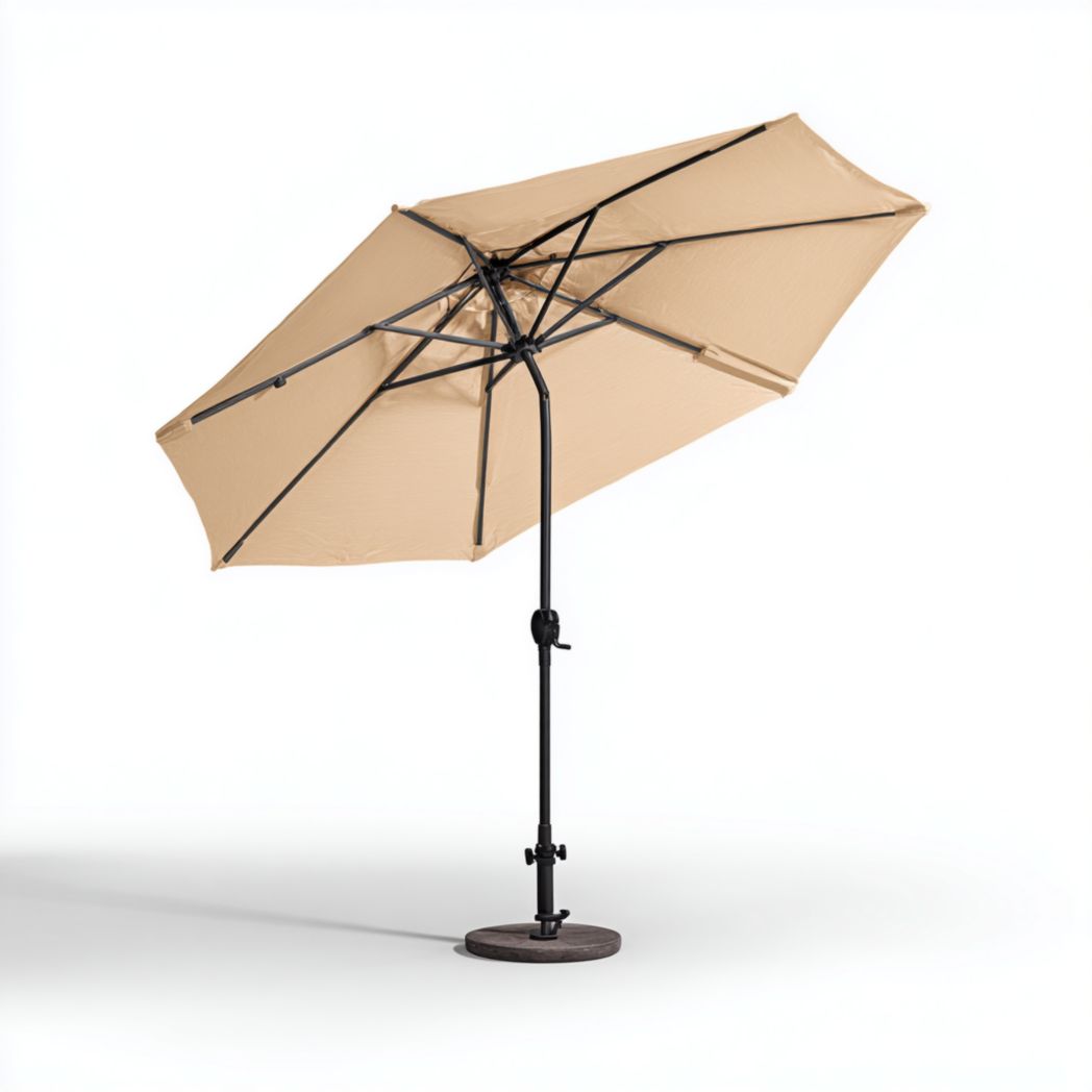 Parasol de jardin suspendu beige, toile polyester et structure en métal avec base stable