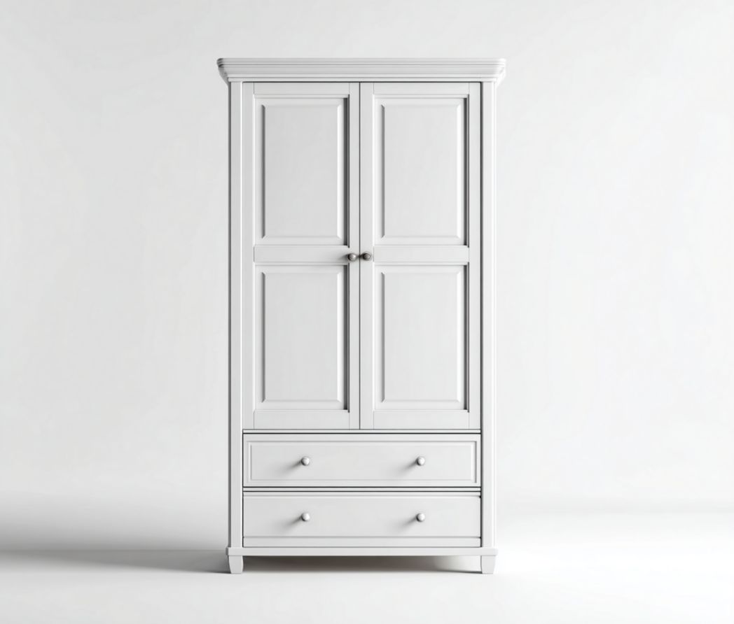 Armoire blanche à 2 portes et 2 tiroirs style classique