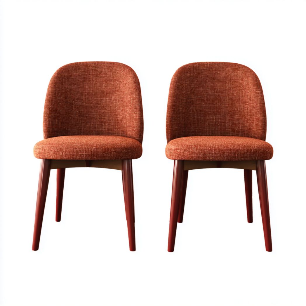 Lot de 2 chaises en tissu rouge brun avec dossier arrondi et pieds en bois laqué