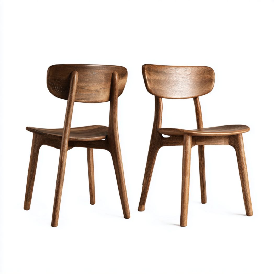 Lot de 2 chaises en bois massif, dossier courbé foncé et assise profilée