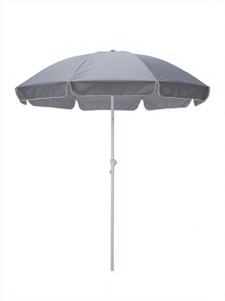 Parasol de jardin gris, toile ronde en polyester avec mât en métal, style sobre et fonctionnel