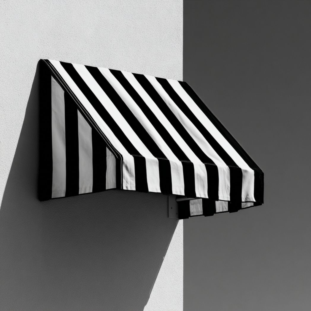 Pare-soleil latéral à rayures noires et blanches, toile polyester et structure métallique