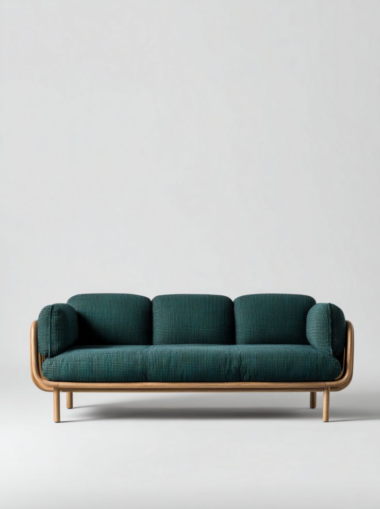 Canapé 3 places en tissu vert foncé avec structure en bois sans coussins