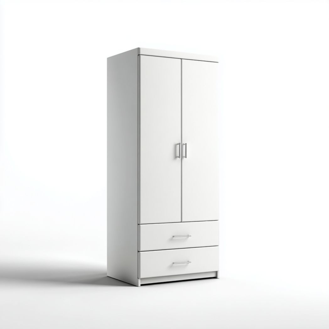 Armoire blanche à 2 portes et 2 tiroirs design épuré