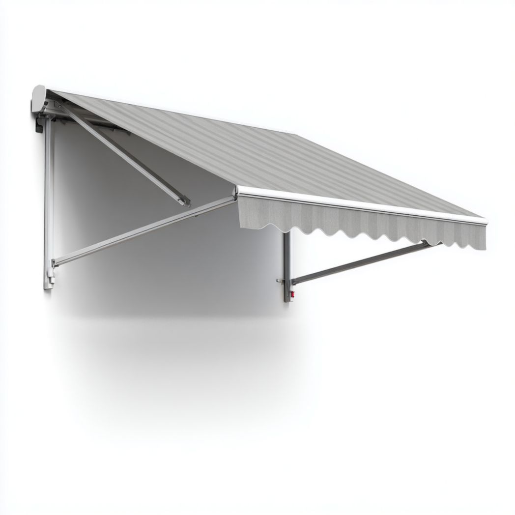 Pare-soleil latéral gris à rayures, toile en polyester imperméable et structure en aluminium