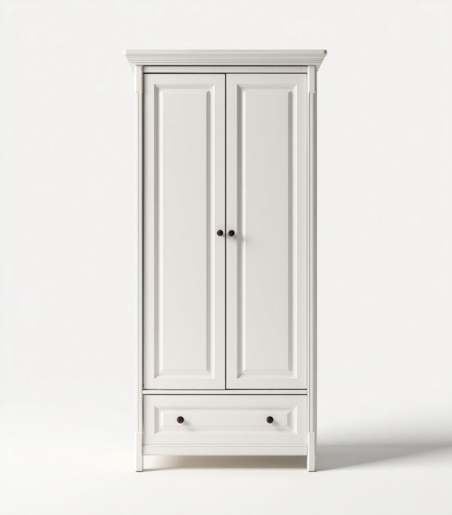 Armoire blanche en bois à 2 portes et 1 tiroir avec poignées rondes