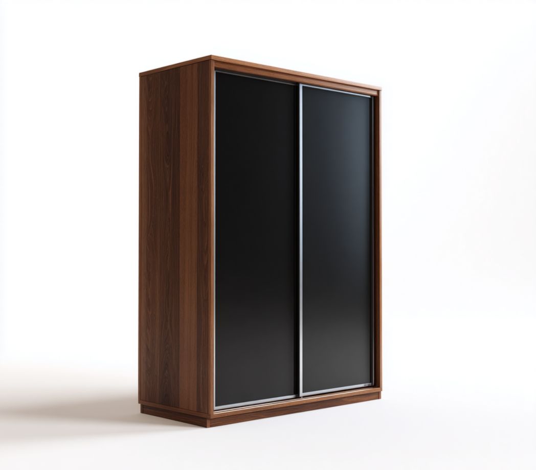 Armoire 2 portes coulissantes cadre noyer et façades noires modernes