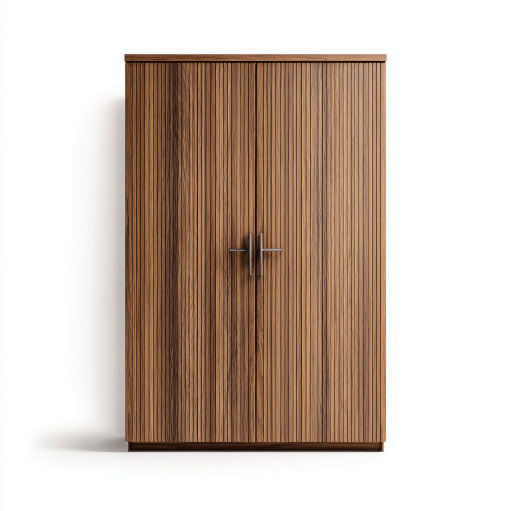 Armoire en bois 2 portes finition noyer rayé design moderne