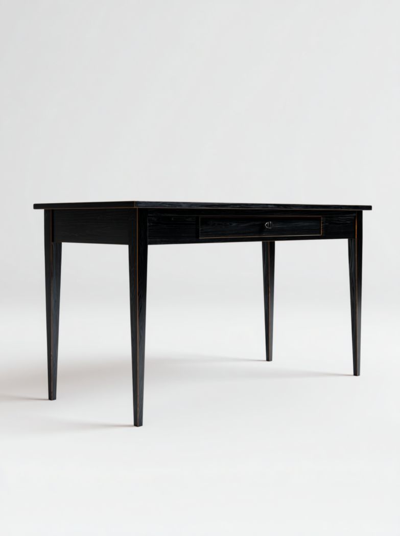 Bureau rectangulaire en bois noir avec tiroir central