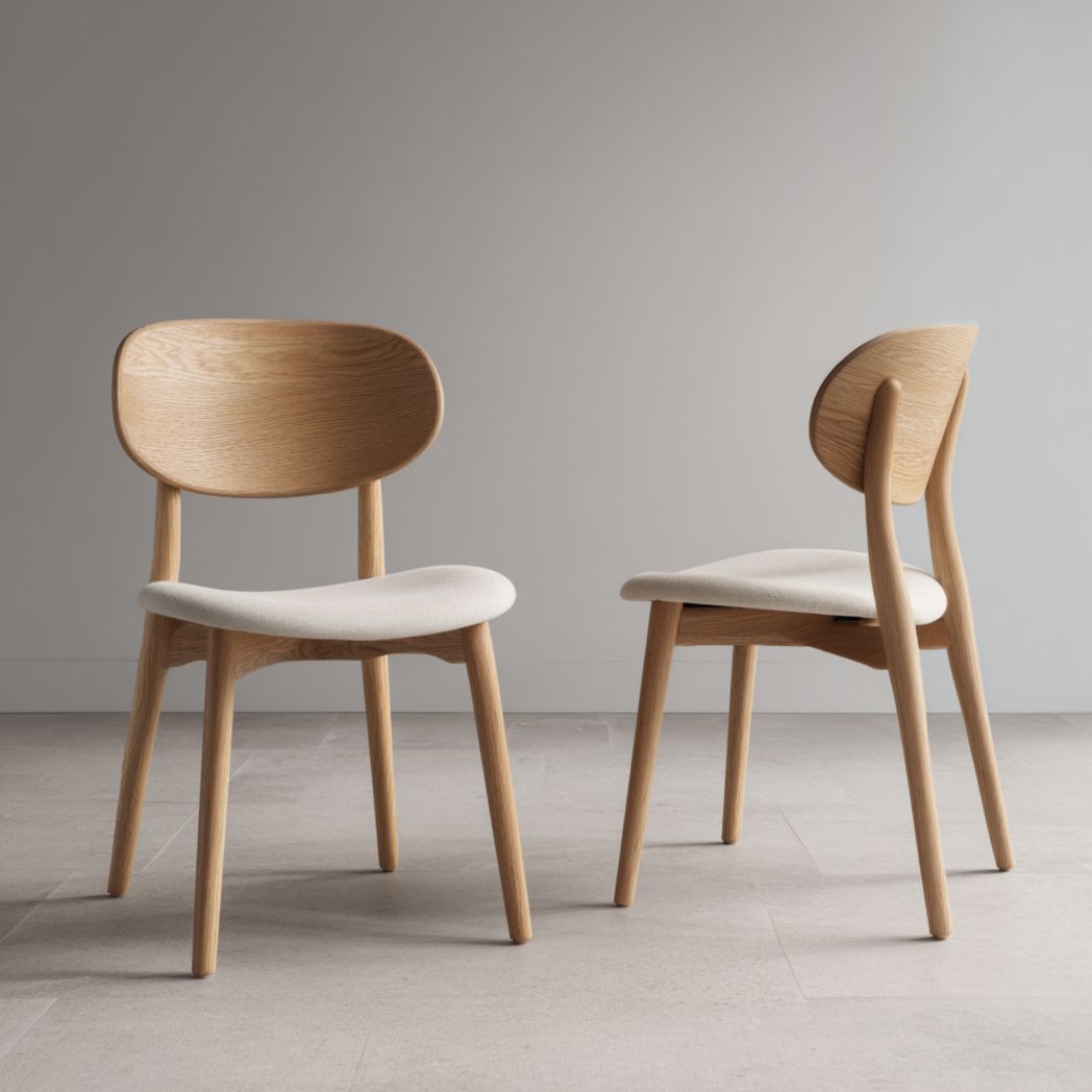 Lot de 2 chaises en bois naturel avec dossier courbé et assise beige