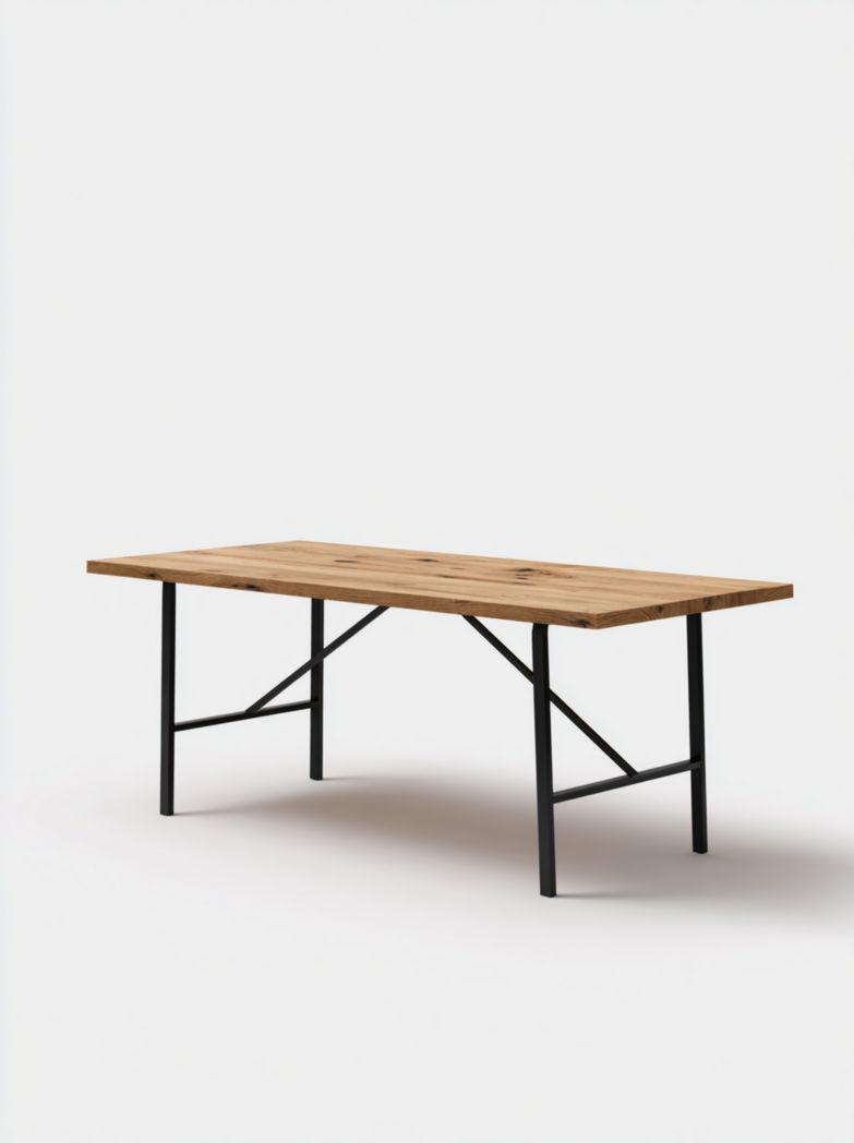 Bureau rectangulaire bois massif et structure métallique noire sans tiroir