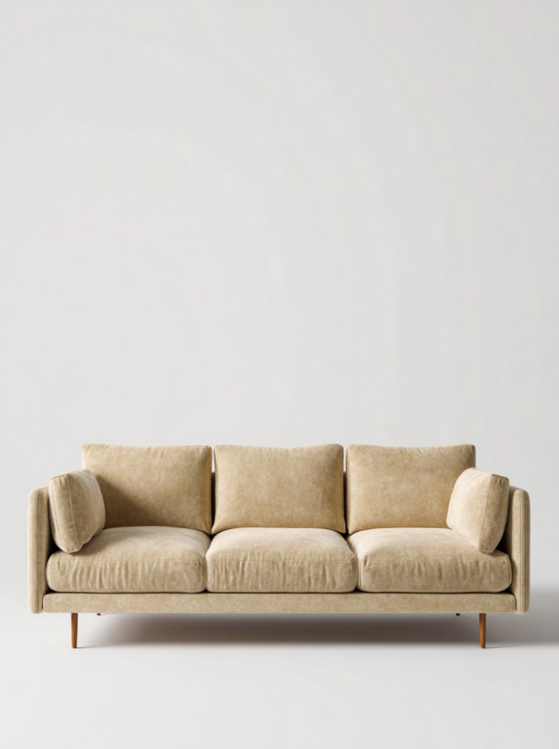 Canapé 3 places en tissu beige avec 2 coussins latéraux