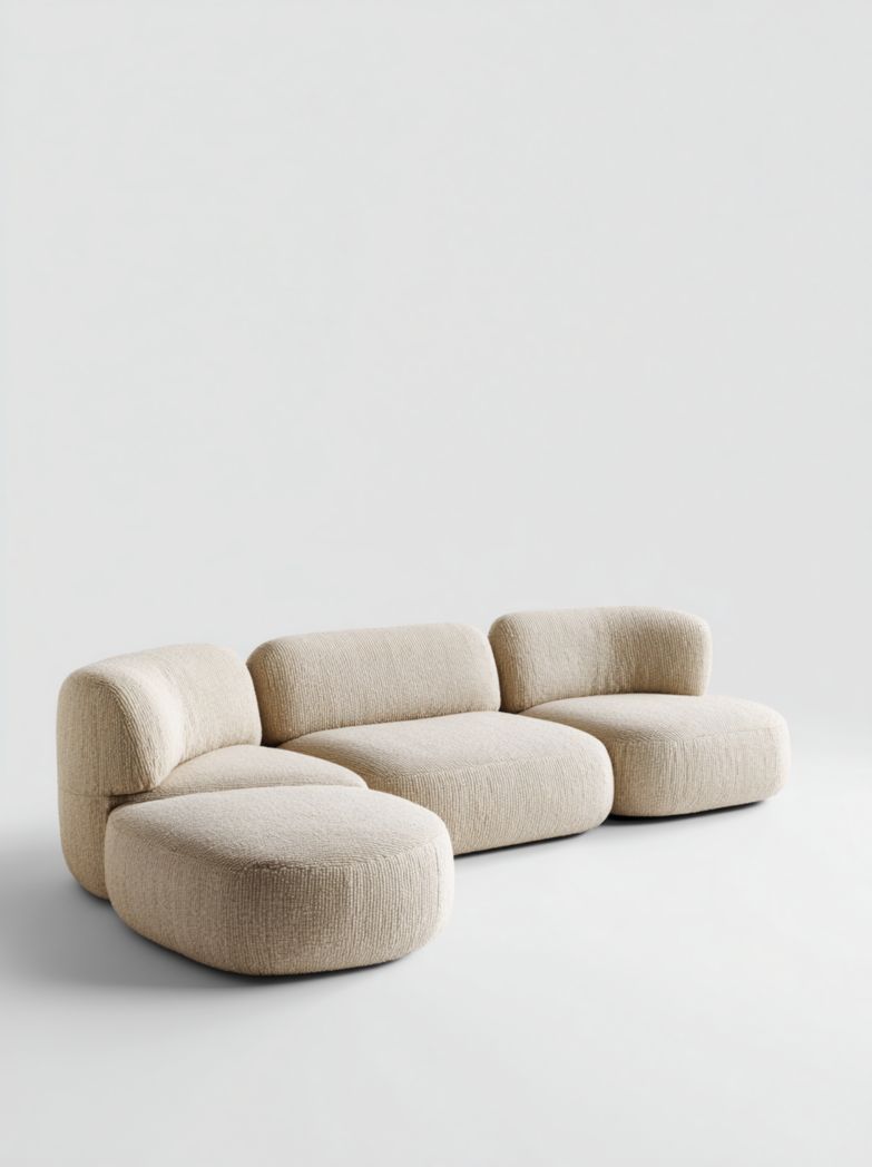 Canapé d'angle en tissu beige design moderne modulable