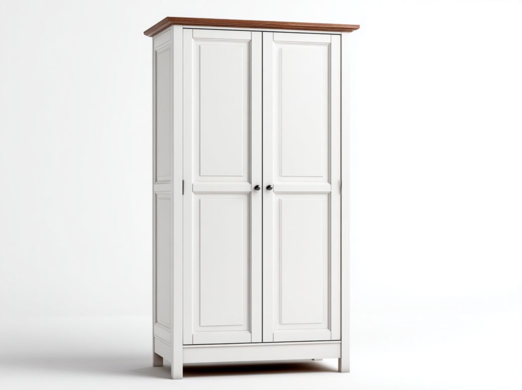 Armoire blanche en bois à 2 portes avec plateau supérieur couleur bois naturel