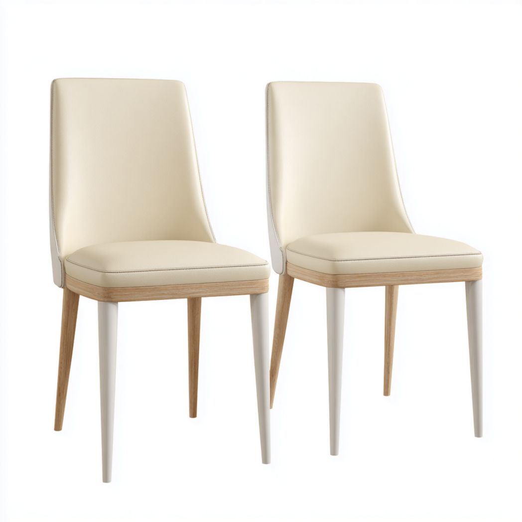 Lot de 2 chaises modernes en bois avec assise rembourrée beige et dossier haut