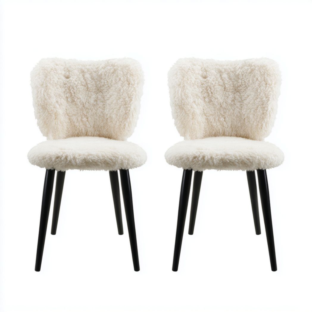 Lot de 2 chaises en fausse fourrure blanche avec pieds en métal noir