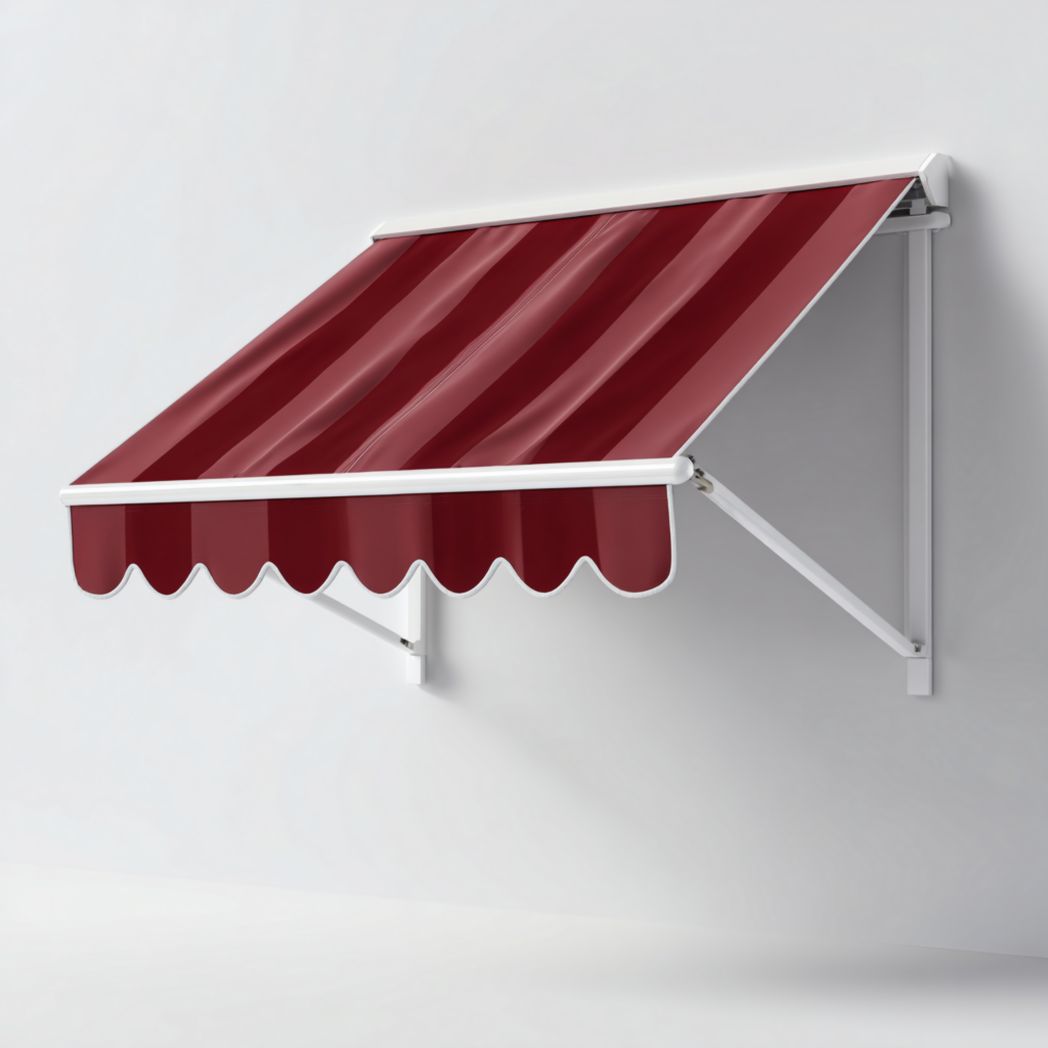 Pare-soleil latéral bordeaux avec bordure ondulée, toile polyester et armature en aluminium