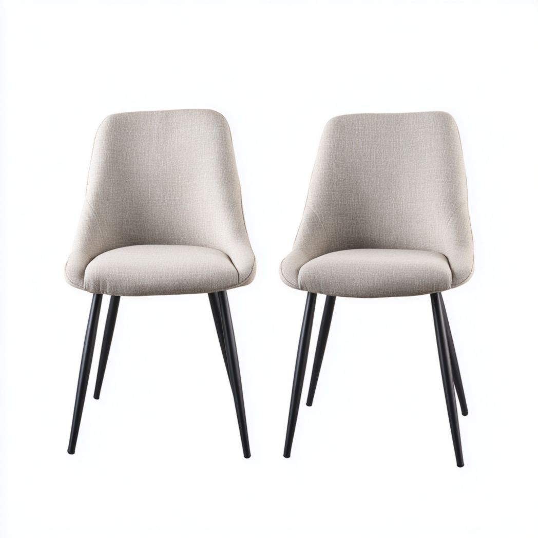 Lot de 2 chaises modernes en tissu beige avec pieds en métal noir