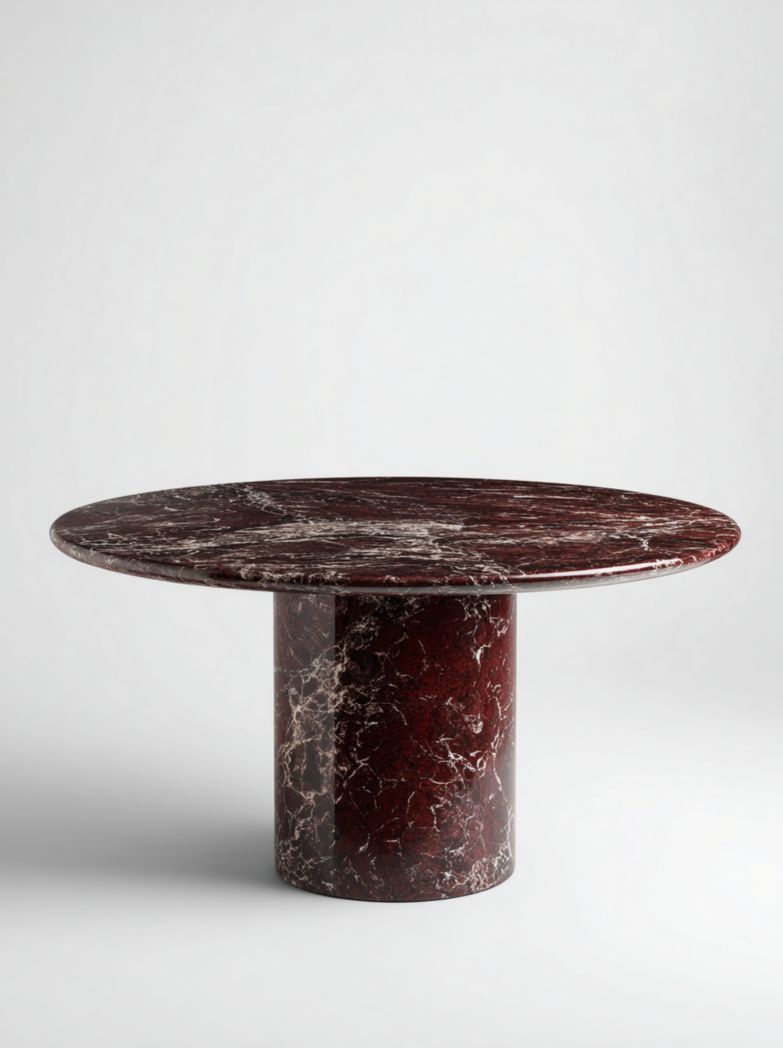 Table ronde en marbre rouge avec piètement cylindrique